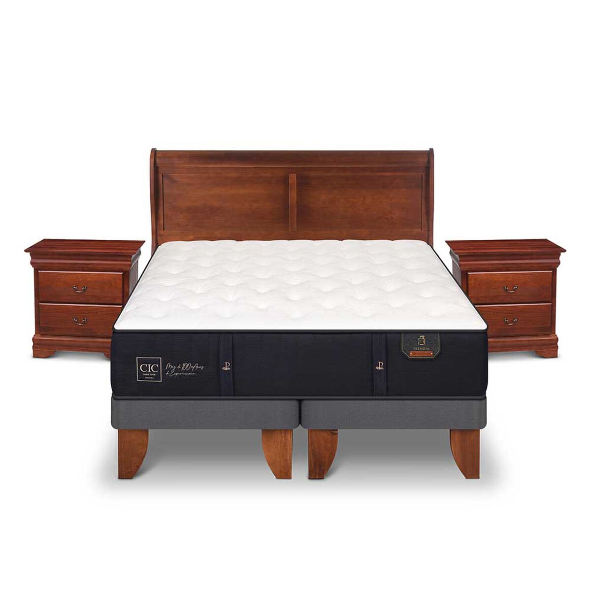 Cama Europea CIC Base Dividida 2 Plazas Premium + Respaldo + Veladores