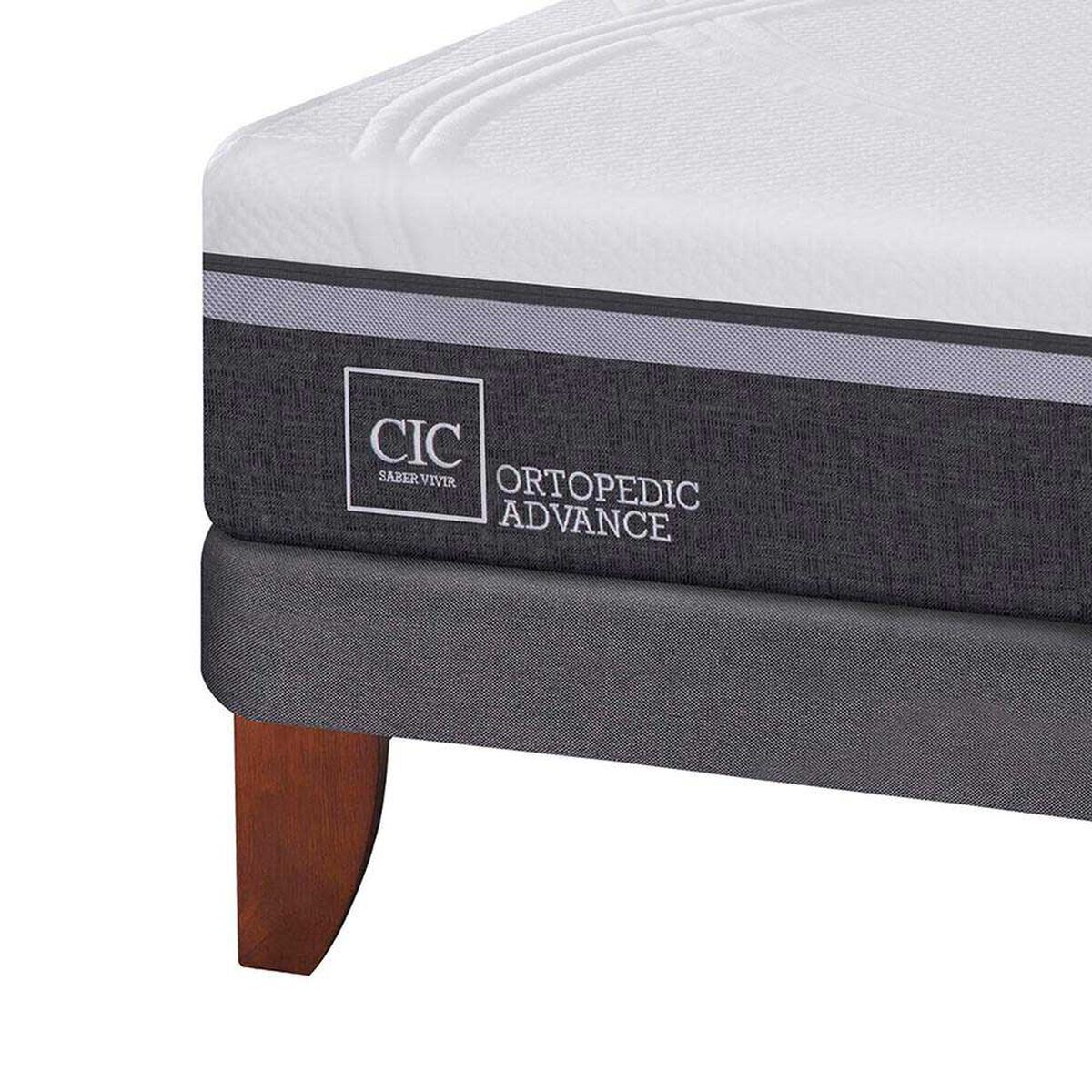 Cama Europea CIC 2 Plazas  Ortopedic Advance + Respaldo + Velador Eufrates