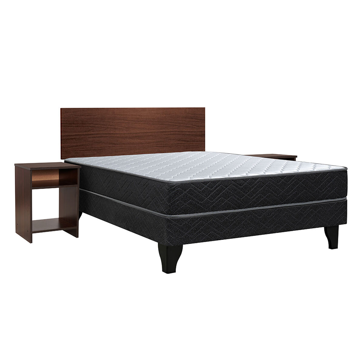 Combo Cama Europea Celta 2 Plazas Cádiz + Respaldo + 2 Veladores Casanova Nogal