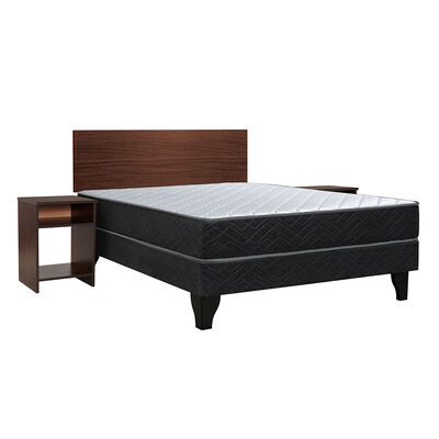 Combo Cama Europea Celta 2 Plazas Cádiz + Respaldo + 2 Veladores Casanova Nogal