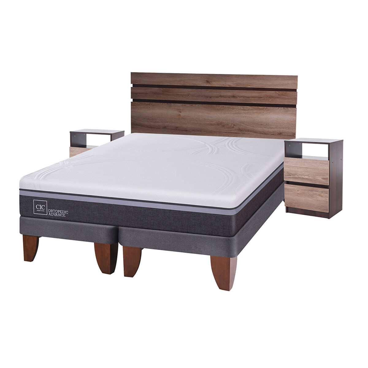 Cama Europea CIC Base Dividida 2 Plazas Ortopedic Advance + Respaldo + 2 Veladores