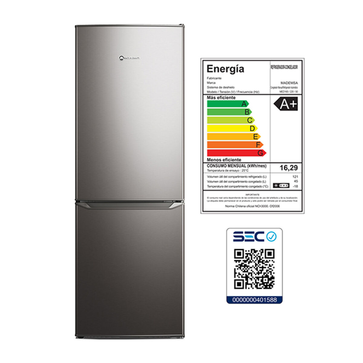 Mademsa Refrigerador Frío Directo 166 lts MED165 142,2x50CM