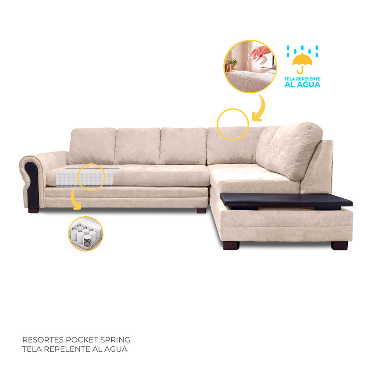 Sof&aacute; Seccional Living Factory Michigan 6 Cuerpos Beige