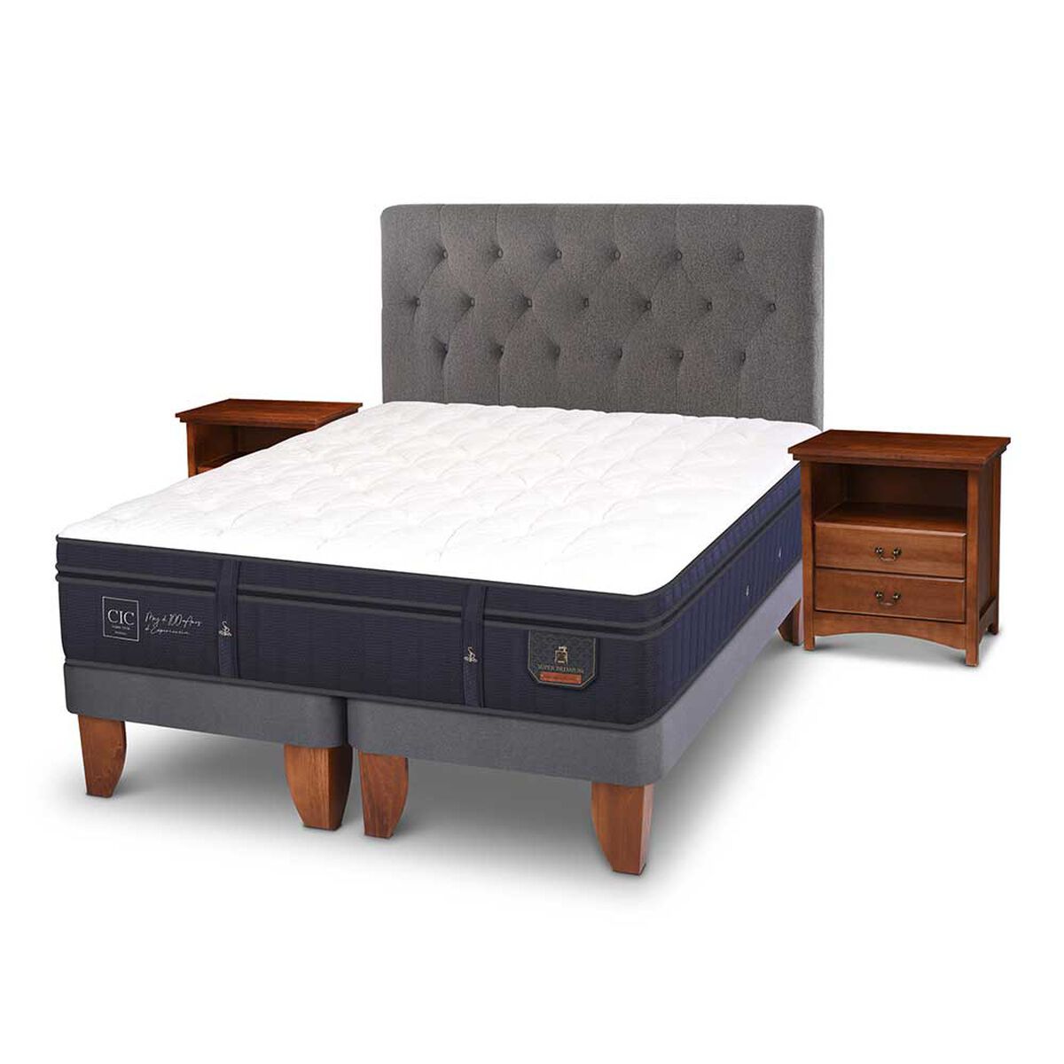 Cama Europea CIC Base Dividida 2 Plazas S&uacute;per Premium + Respaldo + Veladores