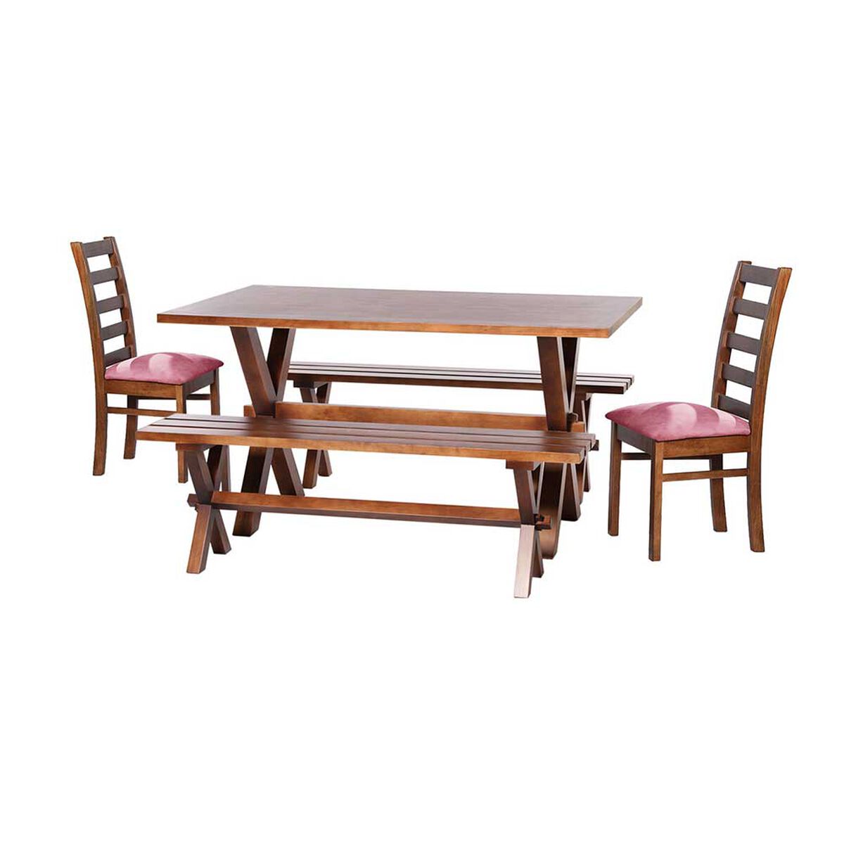 Juego de Comedor Latam Home Sevilla Burgos 2 Sillas + 2 Bancas Velvet Palo Rosa