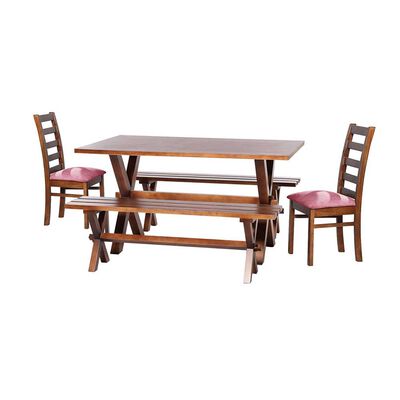 Juego de Comedor Latam Home Sevilla Burgos 2 Sillas + 2 Bancas Velvet Palo Rosa
