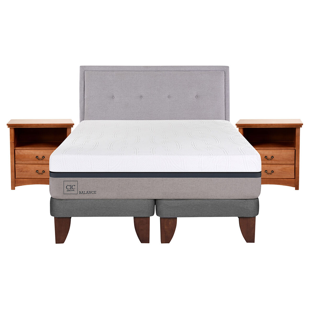 Cama Europea CIC Base Dividida King Balance + Respaldo + 2 Veladores Ganges