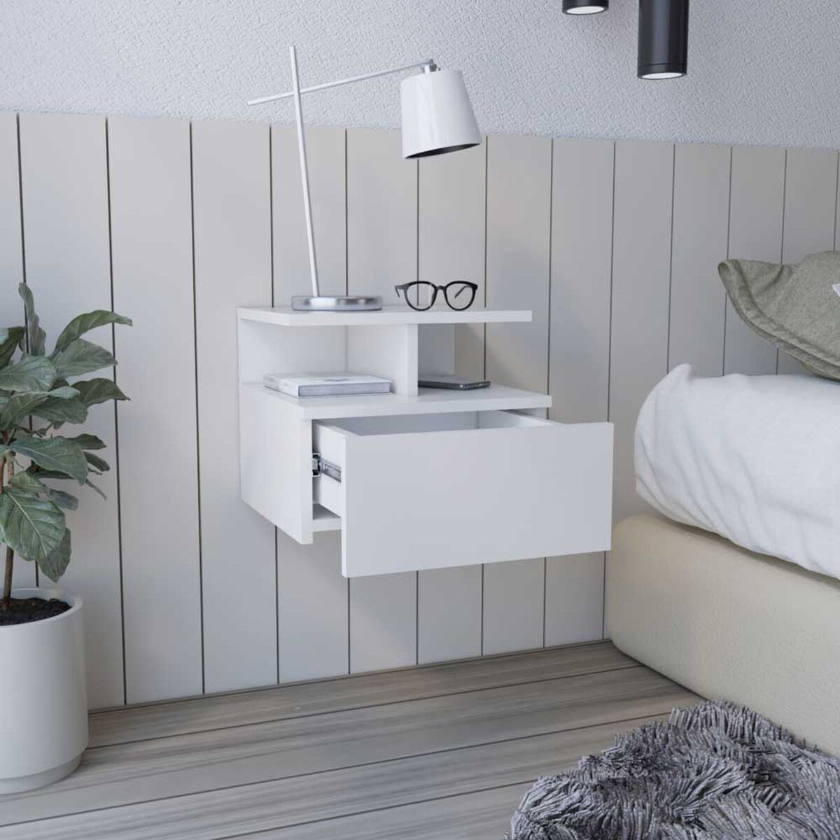 Velador Rectangular TuHome Dreams 1 Cajón Blanco