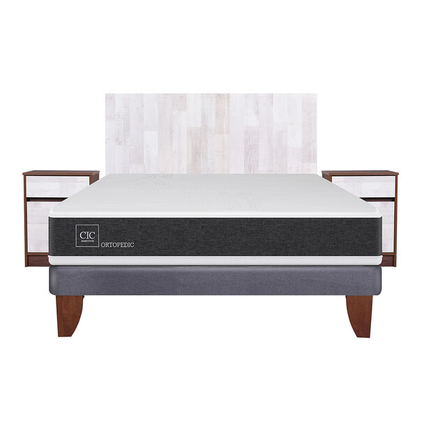 Cama Europea CIC 2 Plazas Ortopedic + Respaldo + 2 Veladores