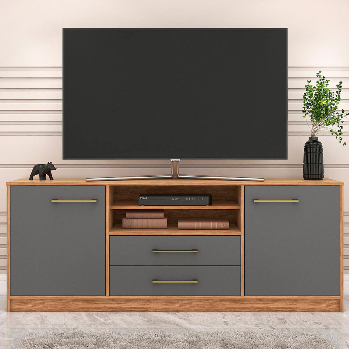 Rack TV Vekkahome Alerce Hasta 70" Caf&eacute;