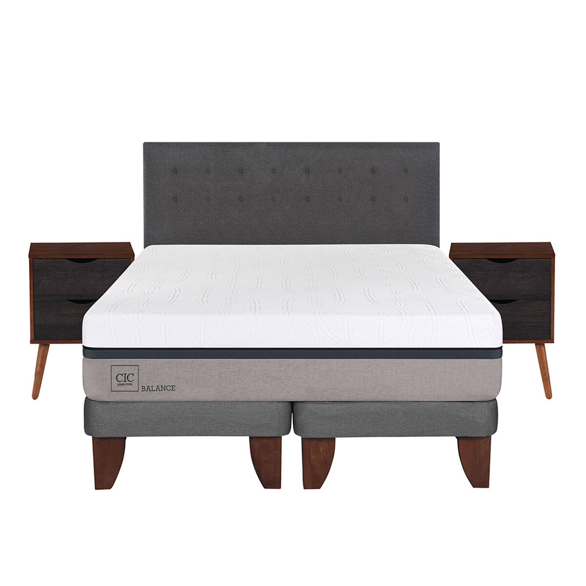 Cama Europea Balance King Base Dividida + Mueble + Respaldo Eufrates
