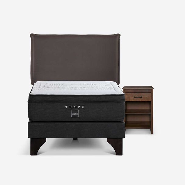 Cama Europea Rosen 1,5 Plazas Tempo + Respaldo + Velador Maurice Chocolate