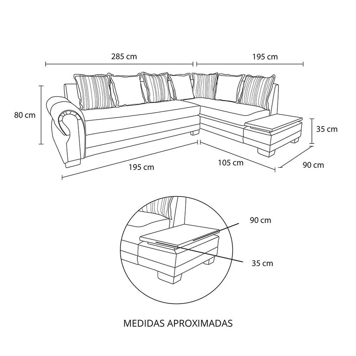 Sof&aacute; Seccional Living Factory Dakota 6 Cuerpos Gris