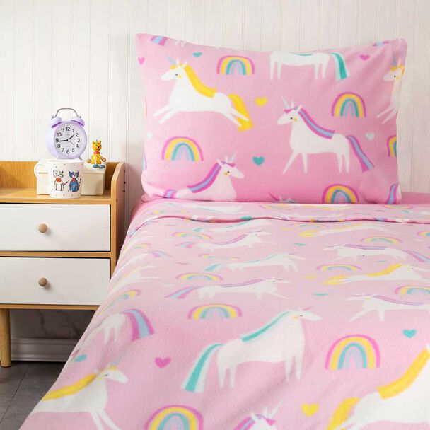 Juego De Sábanas Polar Casanova Kids 1 Plaza Unicornio