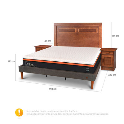 Imagen 2 del producto Cama Europea Curve CIC King Bee Comfort + Respaldo + 2 Veladores