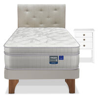 Cama Europea Arena Paradise 1.5 Plazas + Respaldo Almendra + Velador Roma