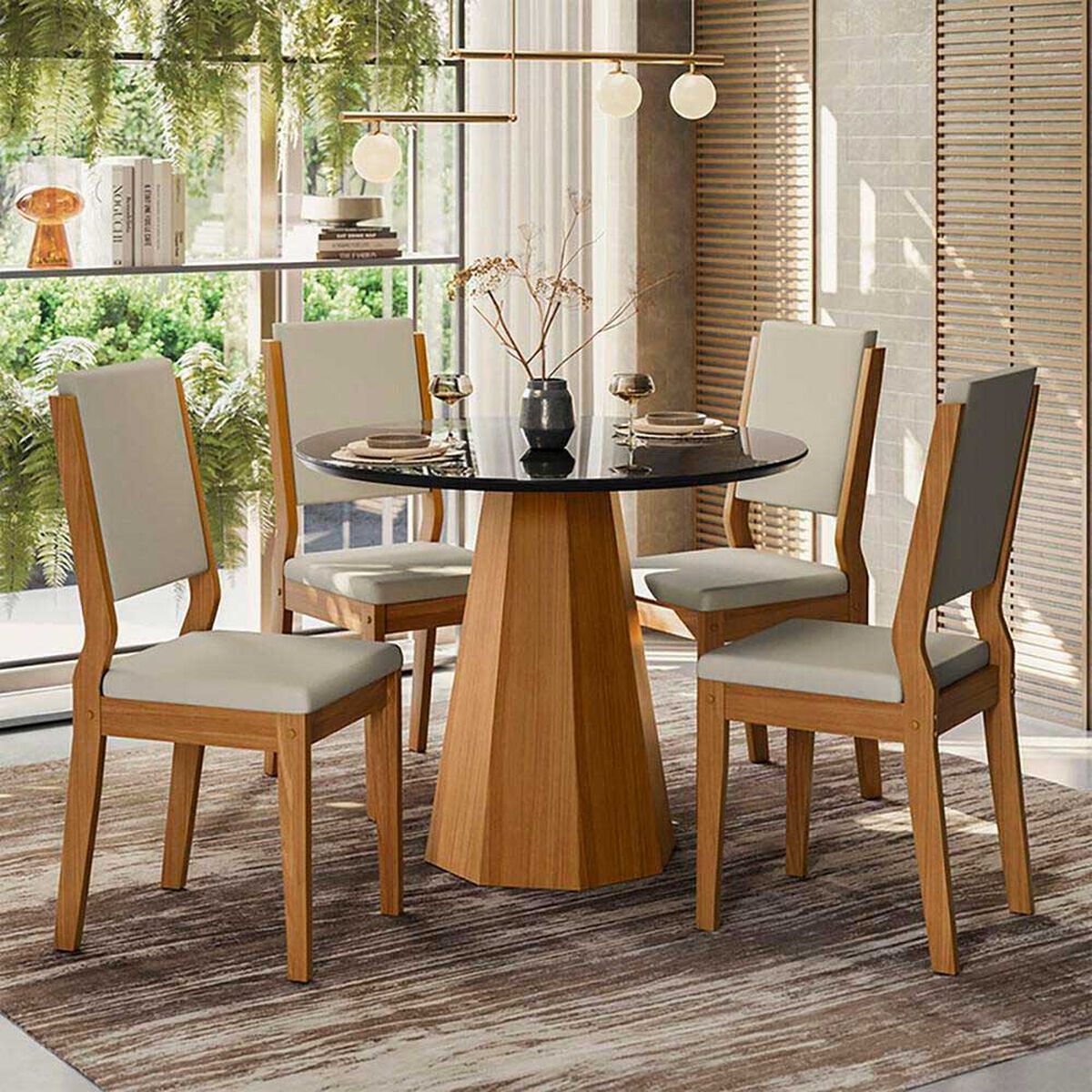 Juego de Comedor VekkaHome Isis 4 Sillas Gris