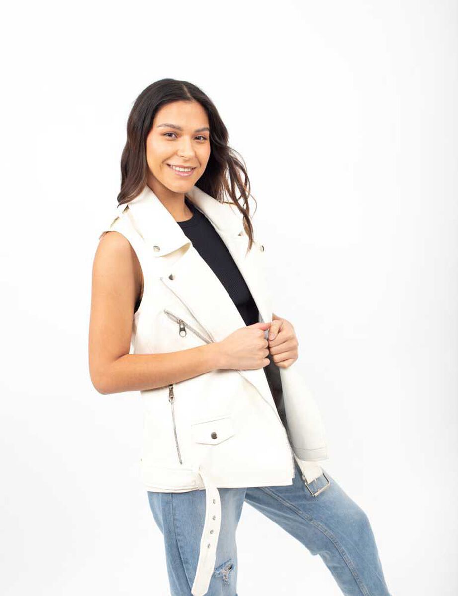 Chaqueta Biker Ecocuero Oversized Sin Mangas Mujer Icono