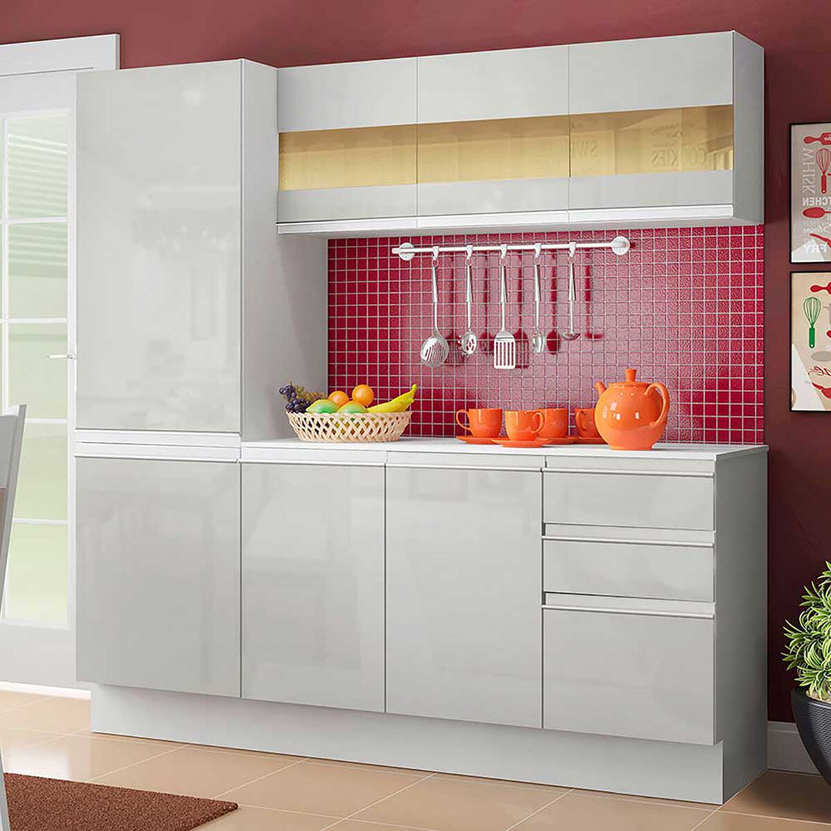 Mueble de Cocina Vekkahome Premium Smart 2 Cajones 8 Puertas Blanco