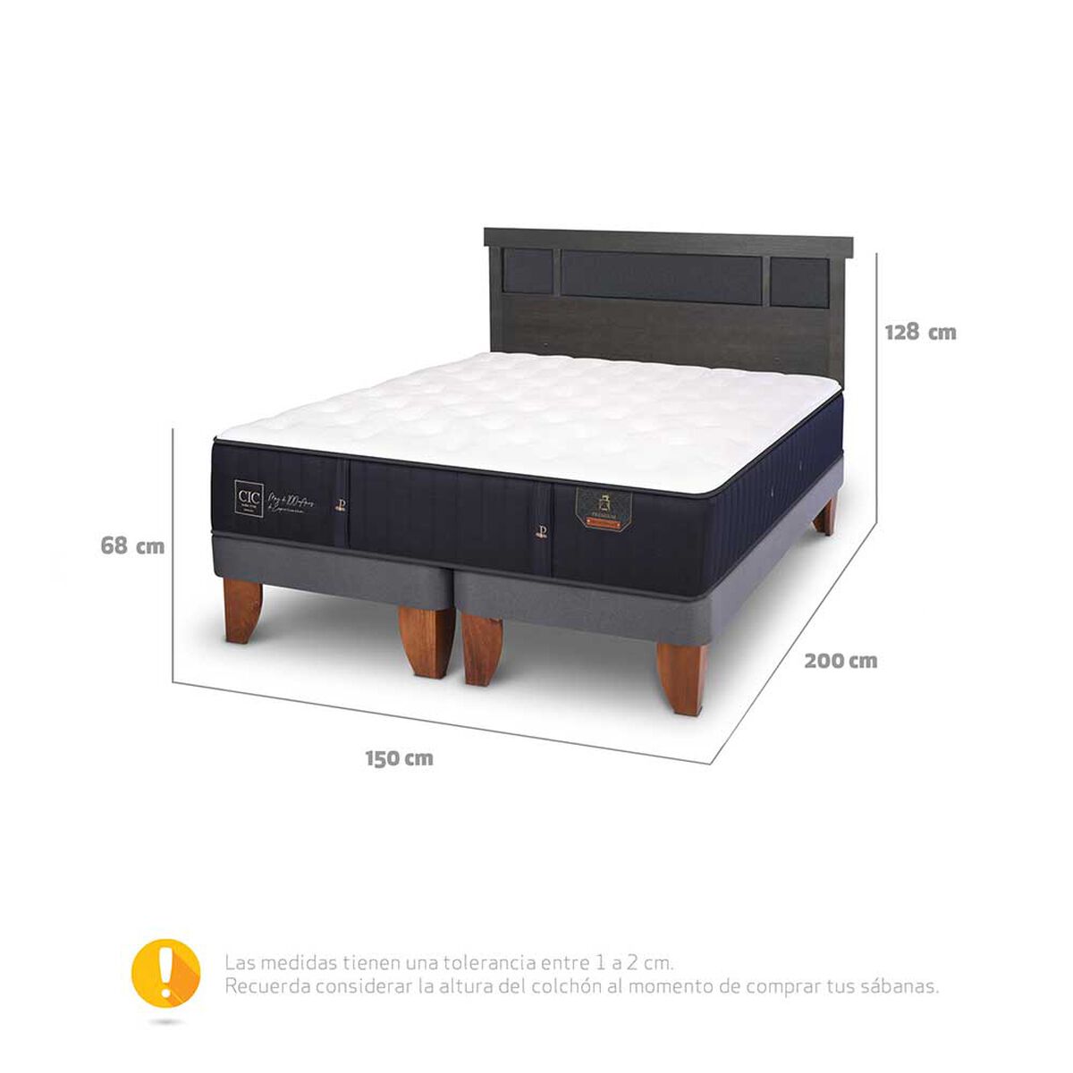 Cama Europea CIC Base Dividida 2 Plazas Premium + Respaldo Dublin