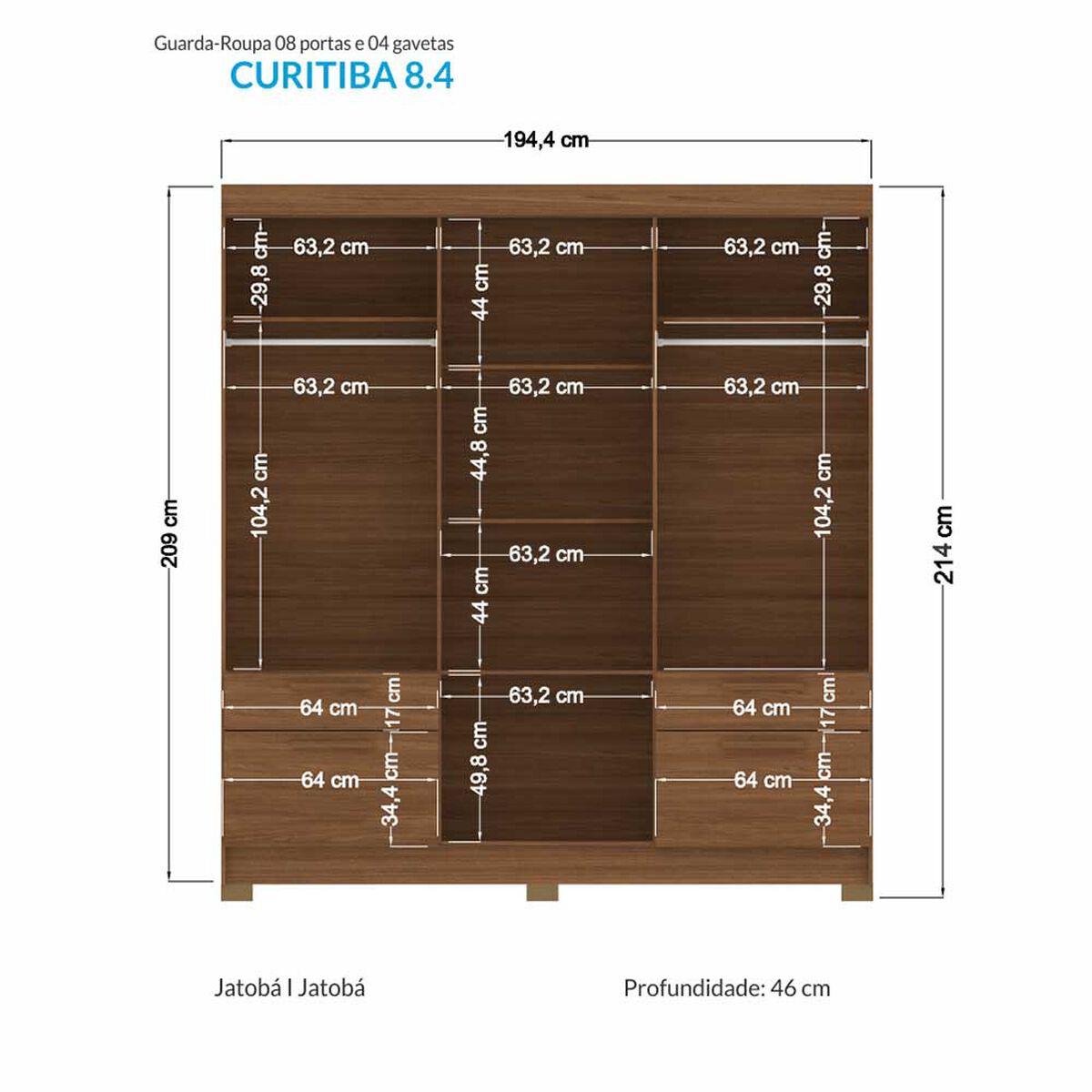 Clóset Onessta Curitiba 8 Puertas 4 Cajones Grafito