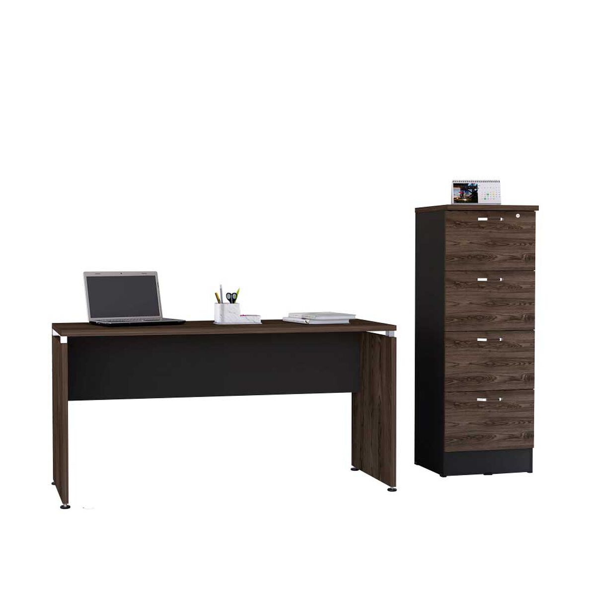 Combo Escritotio + Archivador 4 Puertas TuHome Home Office Negro Soft-Co&ntilde;ac