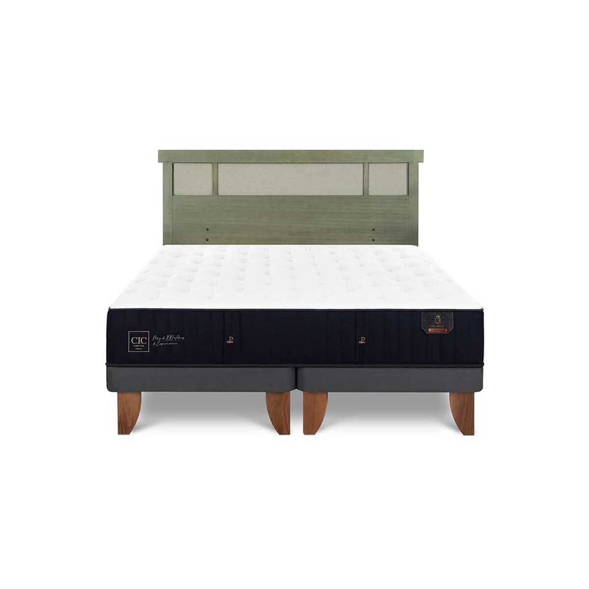 Cama Europea CIC Base Dividida King Premium + Respaldo Dublin Olivo