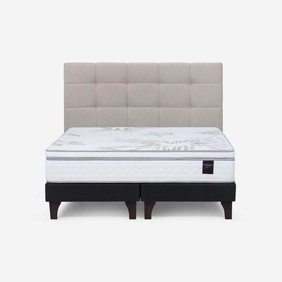 Imagen 1 del producto Cama Europea Rosen Base Dividida 2 Plazas Art 4 + Respaldo Niebla