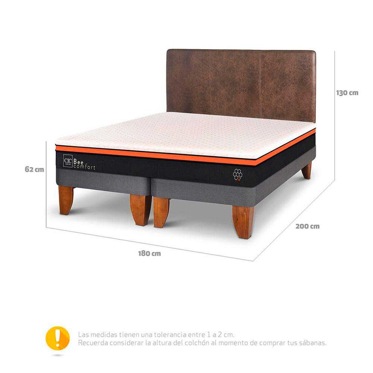 Cama Europea CIC Base Dividida King Bee Comfort + Respaldo