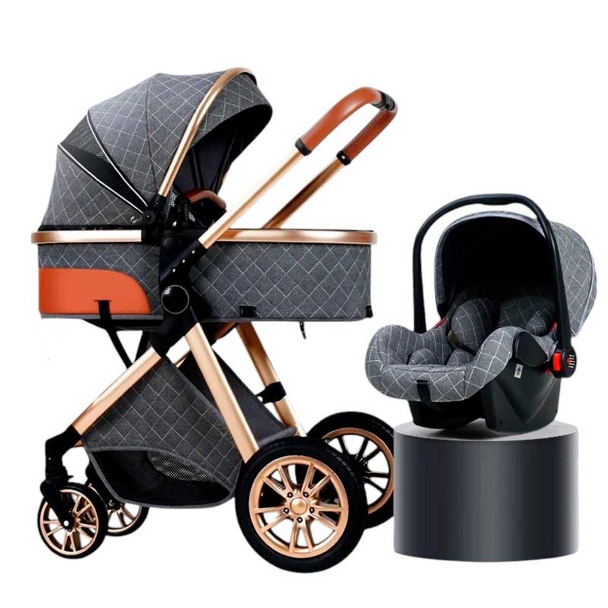 Coche Deluxe con Silla Nido y Accesorios Gris Lubabycas