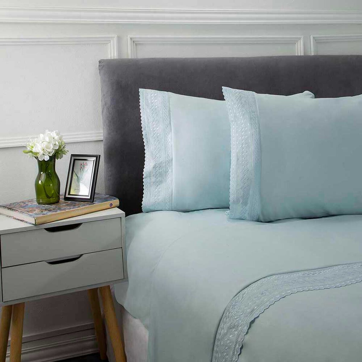 Juego de S&aacute;banas Broderie Dreams 1,5 Plazas Liso Aqua