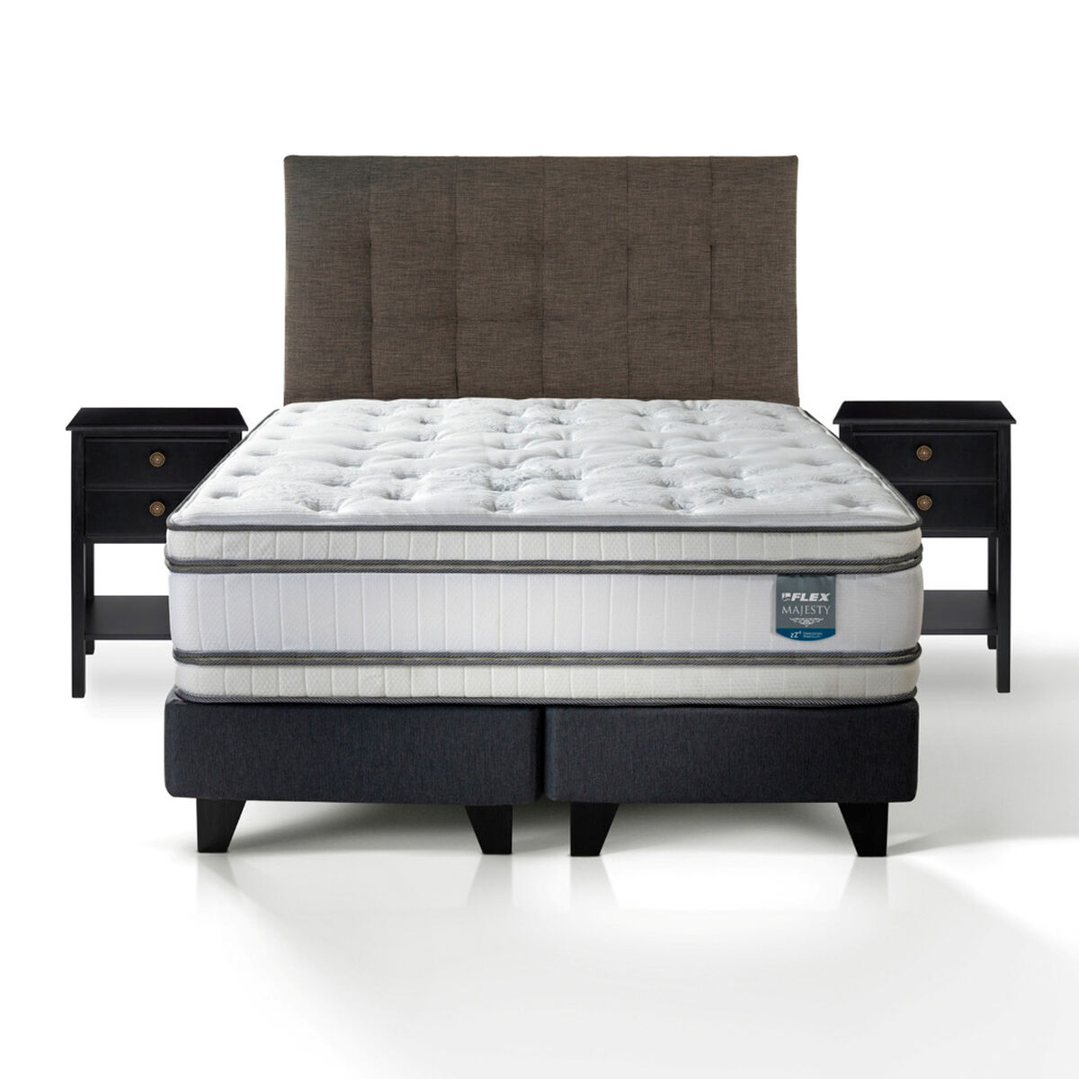 Cama Europea Flex 2 Plazas Majesty + 1 Respaldo + 2 Veladores