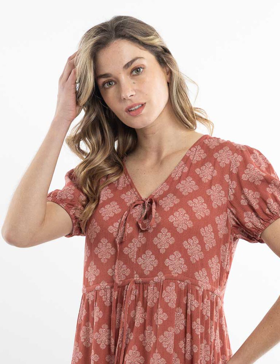 Vestido Estampado Mini Manga Corta Mujer Alma