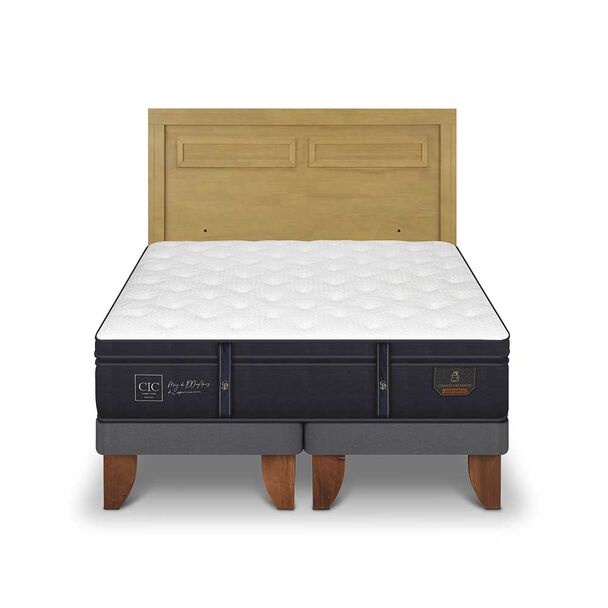 Cama Europea CIC Base Dividida King Grand Premium + Respaldo Milan Mostaza