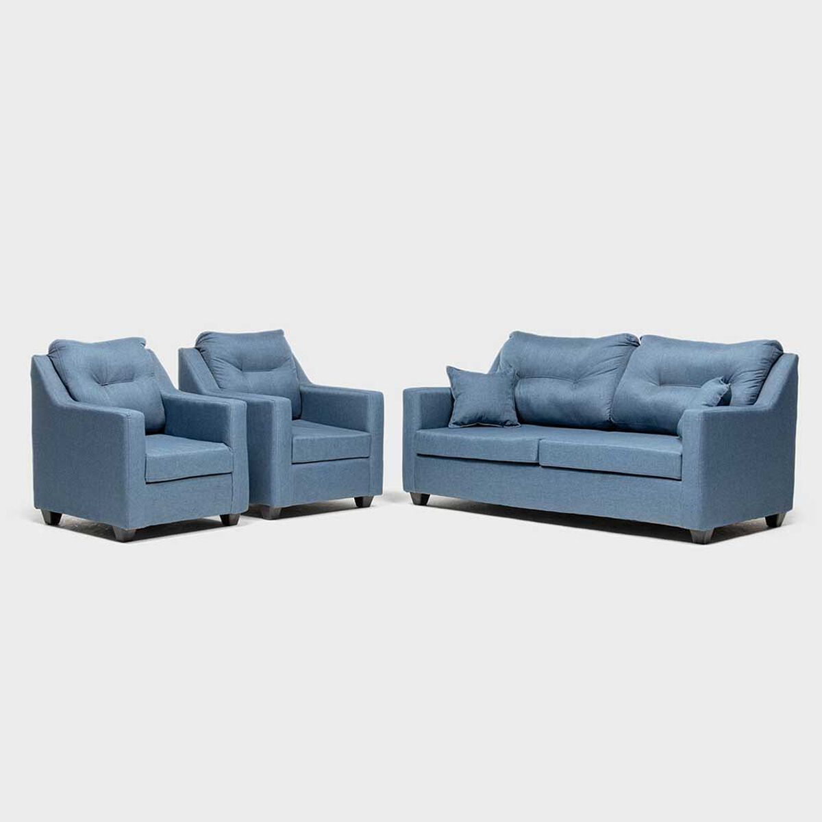 Juego de Living Almore Noruega Sof&aacute; 3 Cuerpos + Dos Sillones 1 Cuerpo Azul