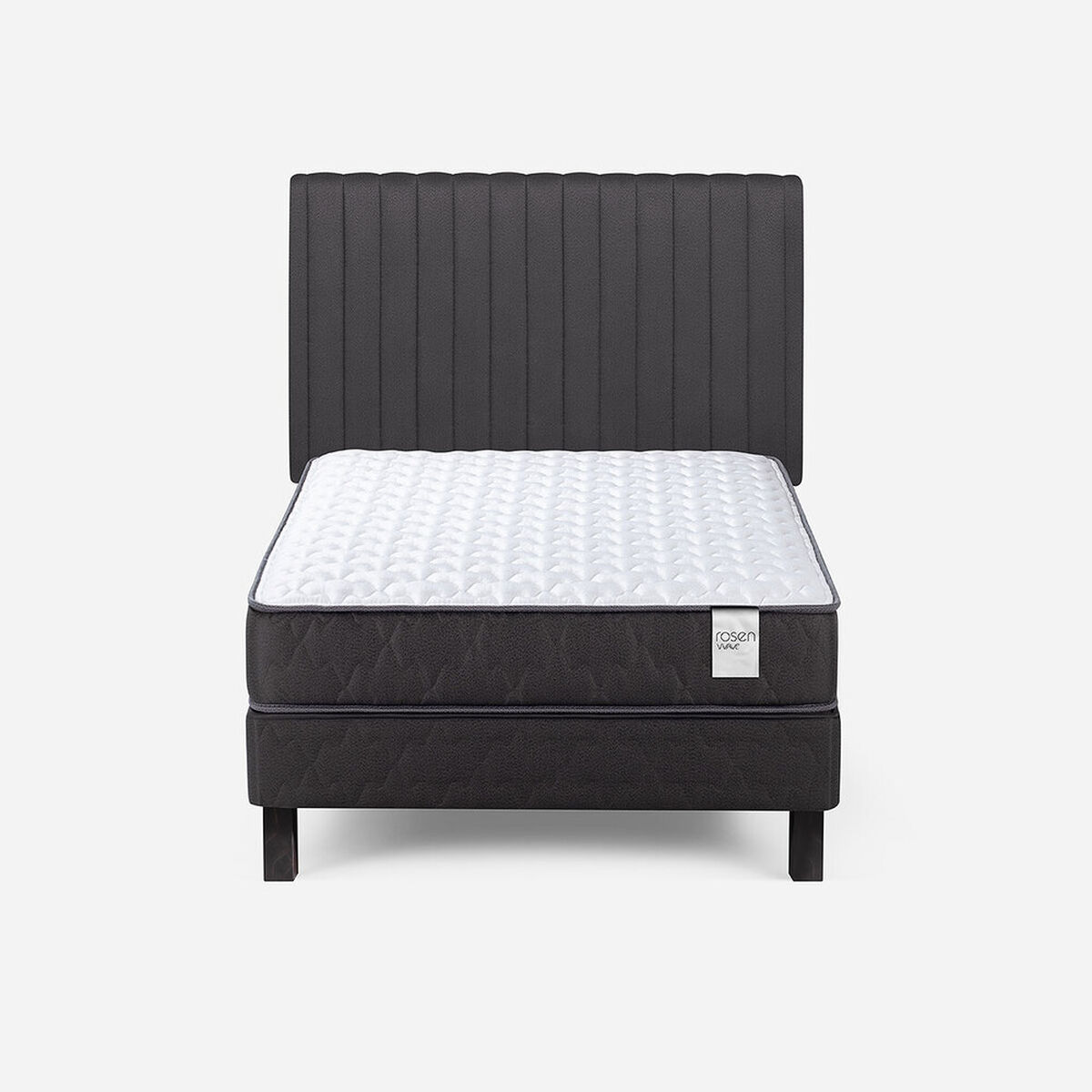Cama Europea Rosen 1,5 Plazas Wave + Respaldo + Velador Lucio Grafito