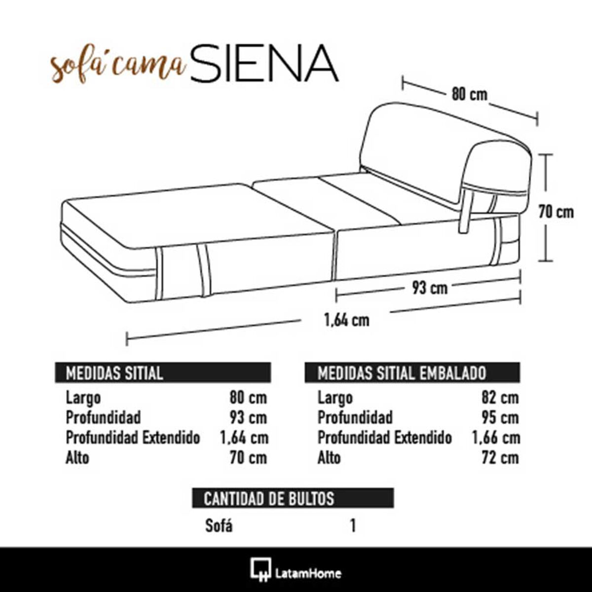 Sof&aacute; Cama Latam Home Velvet Siena 1 Cuerpo Negro