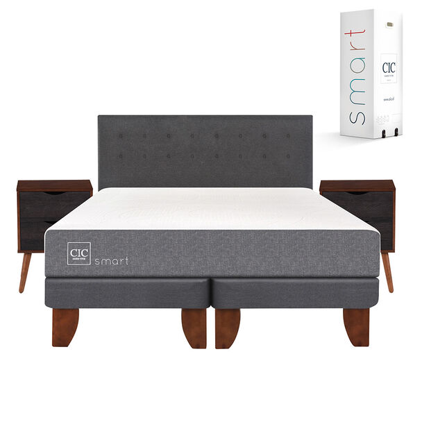 Cama Europea Smart King Base Dividida + Mueble + Respaldo Eufrates