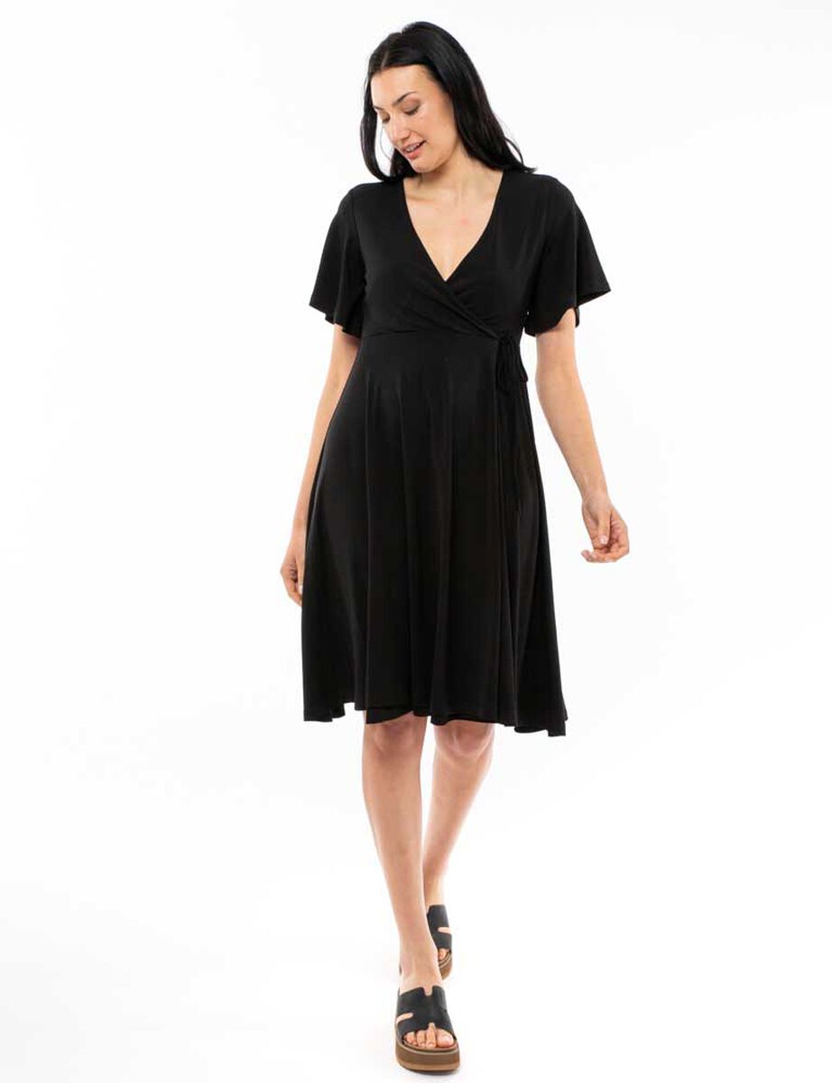 Vestido Midi Liso Manga Corta Vuelos Mujer Zibel