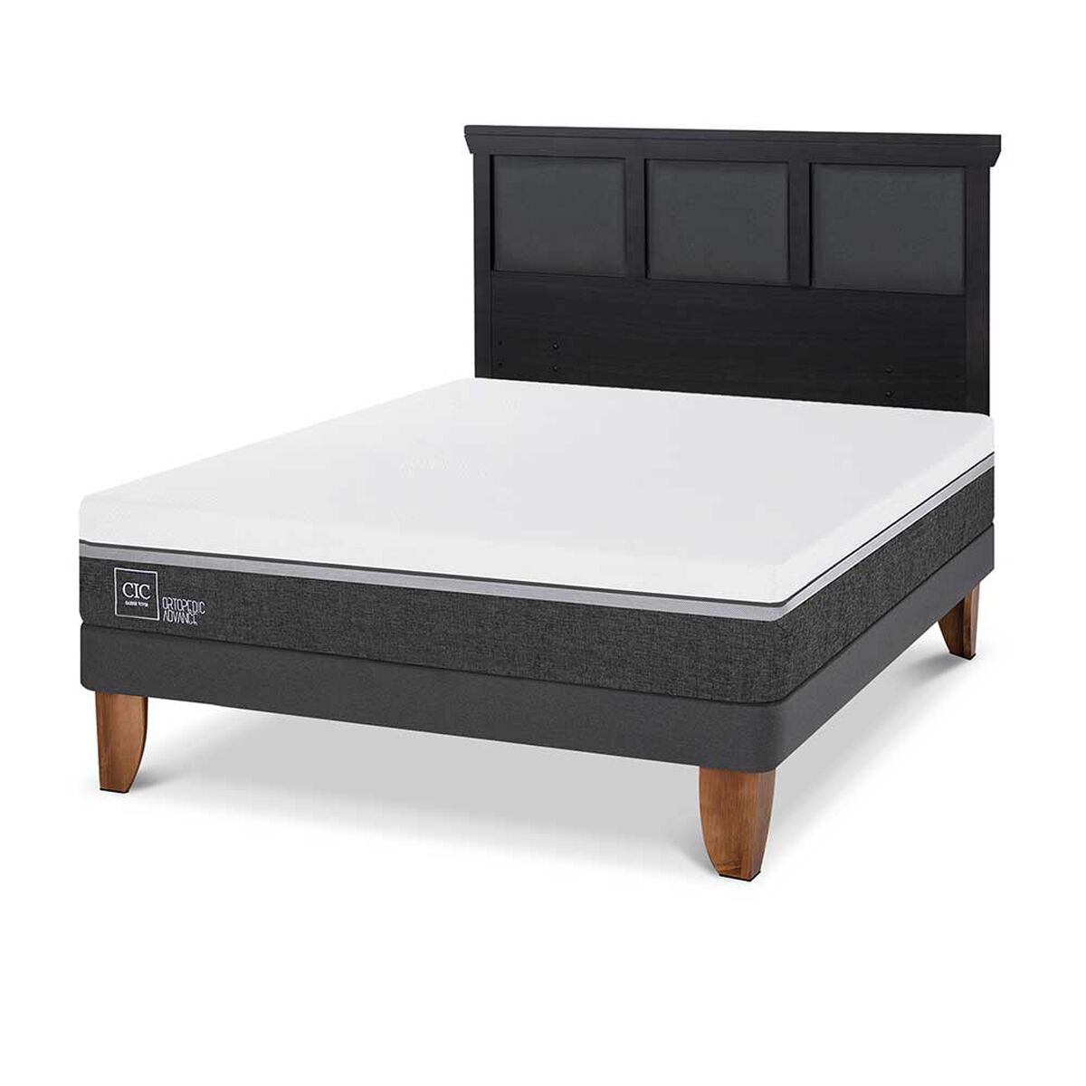 Cama Europea CIC 2 Plazas Ortopedic Advance + Respaldo Torino Negro