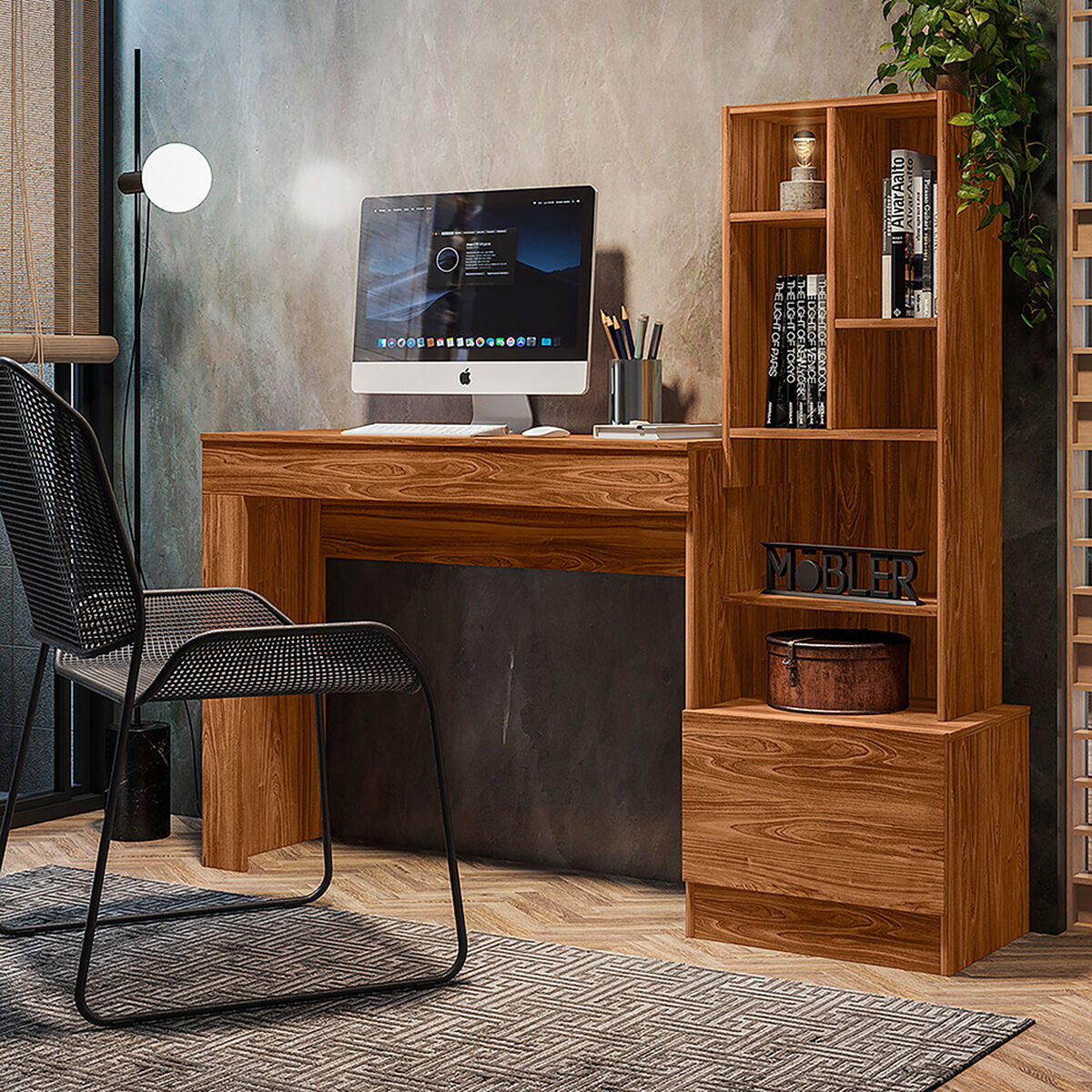 Escritorio + Estante Vekkahome Linda 1 Puerta Café