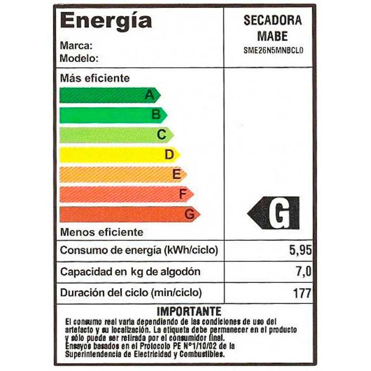 Secadora de Ropa Mabe SME26N5MNBCL0 20 kg.