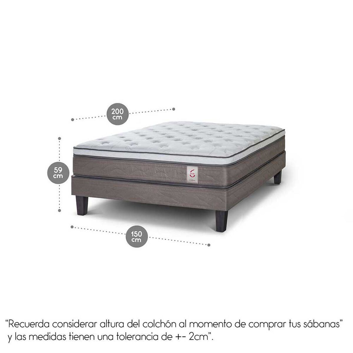 Cama Europea Rosen 2 Plazas New Style 6 + Respaldo + 2 Veladores Charles