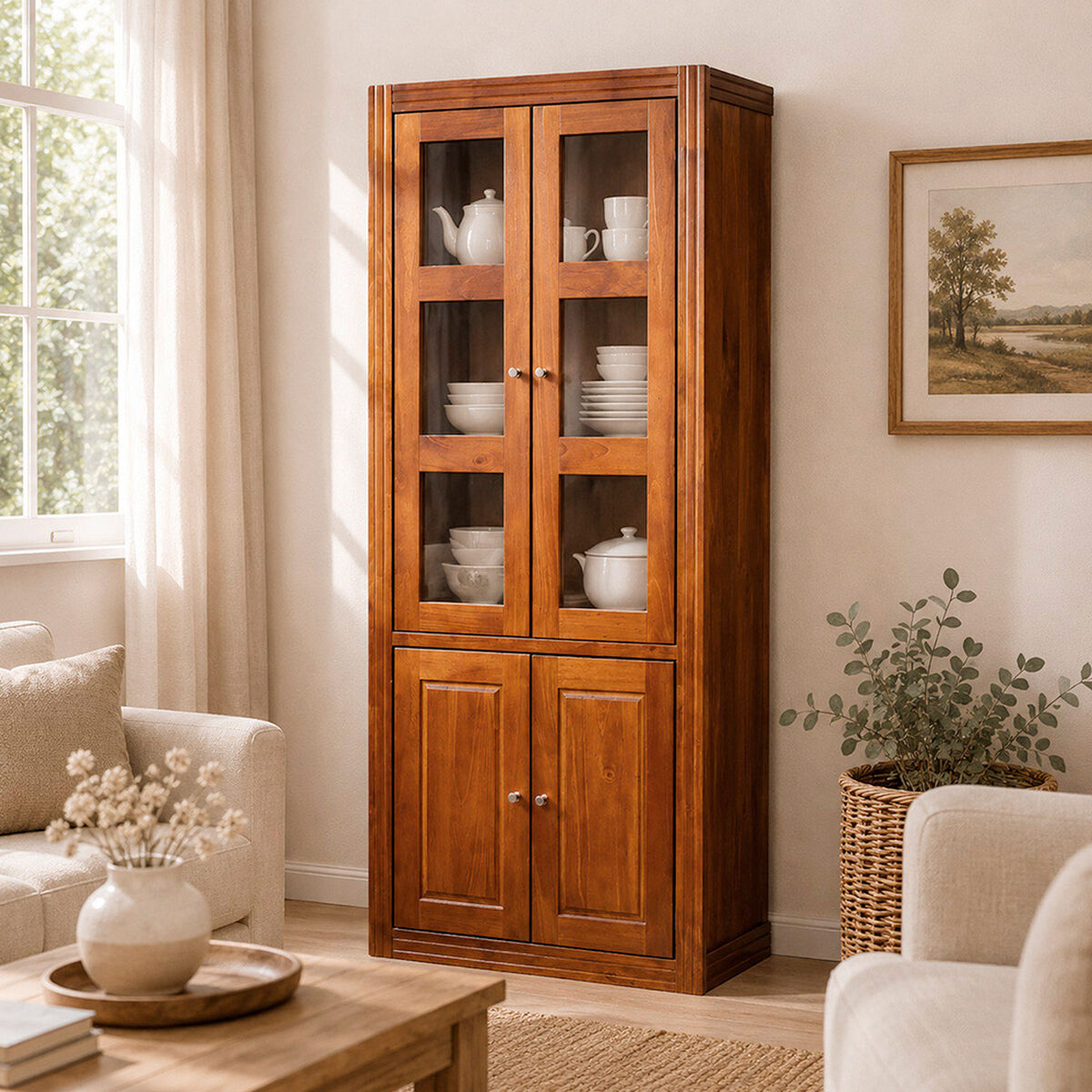 Vitrina Muebles Hema Berl&iacute;n 4 Puertas Nogal