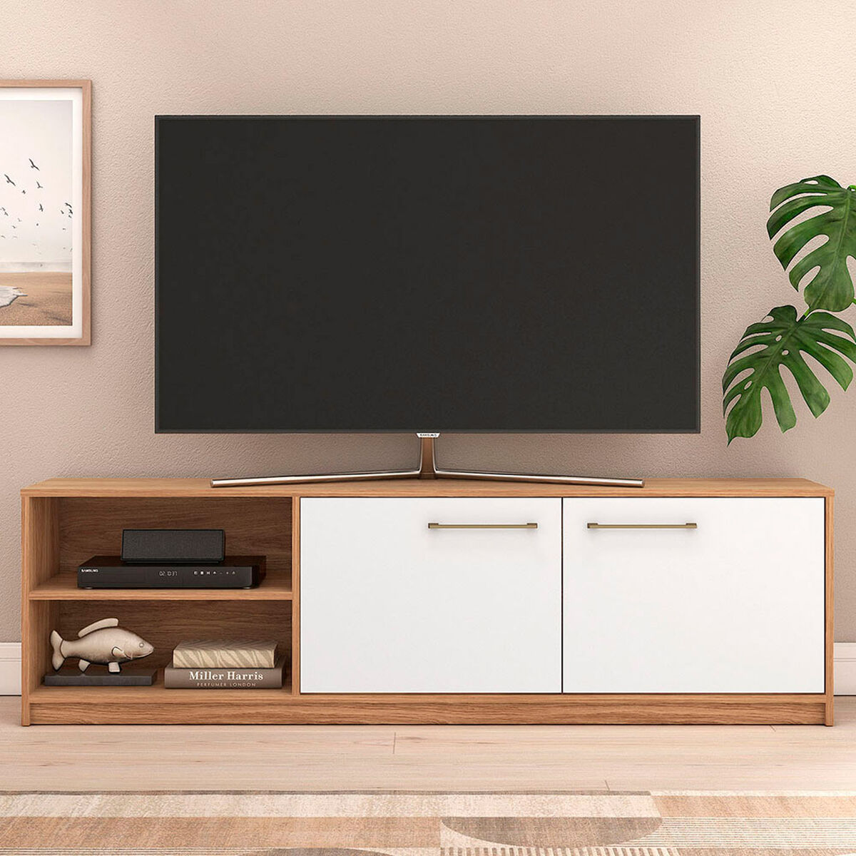 Rack TV Vekkahome Lincan Hasta 70" Caf&eacute; Blanco