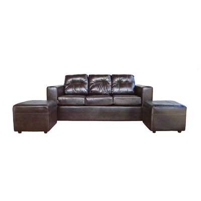 Juego de Living Kea Nize PU Sofá 3 Cuerpos + Dos Pouf 1 Cuerpo Café Moro