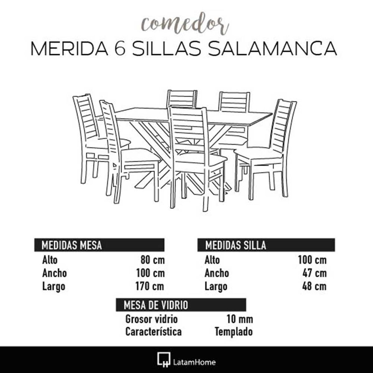 Juego de Comedor Latam Home Merida 6 Sillas Negro