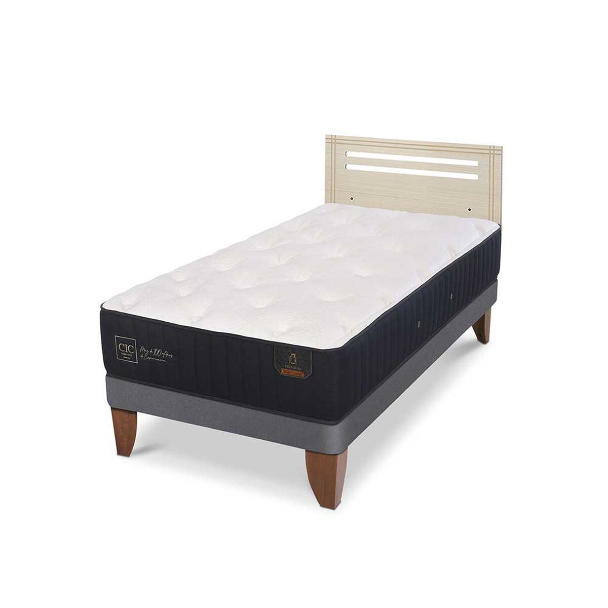 Cama Europea CIC 1,5 Plazas Premium + Respaldo Munich Alpino