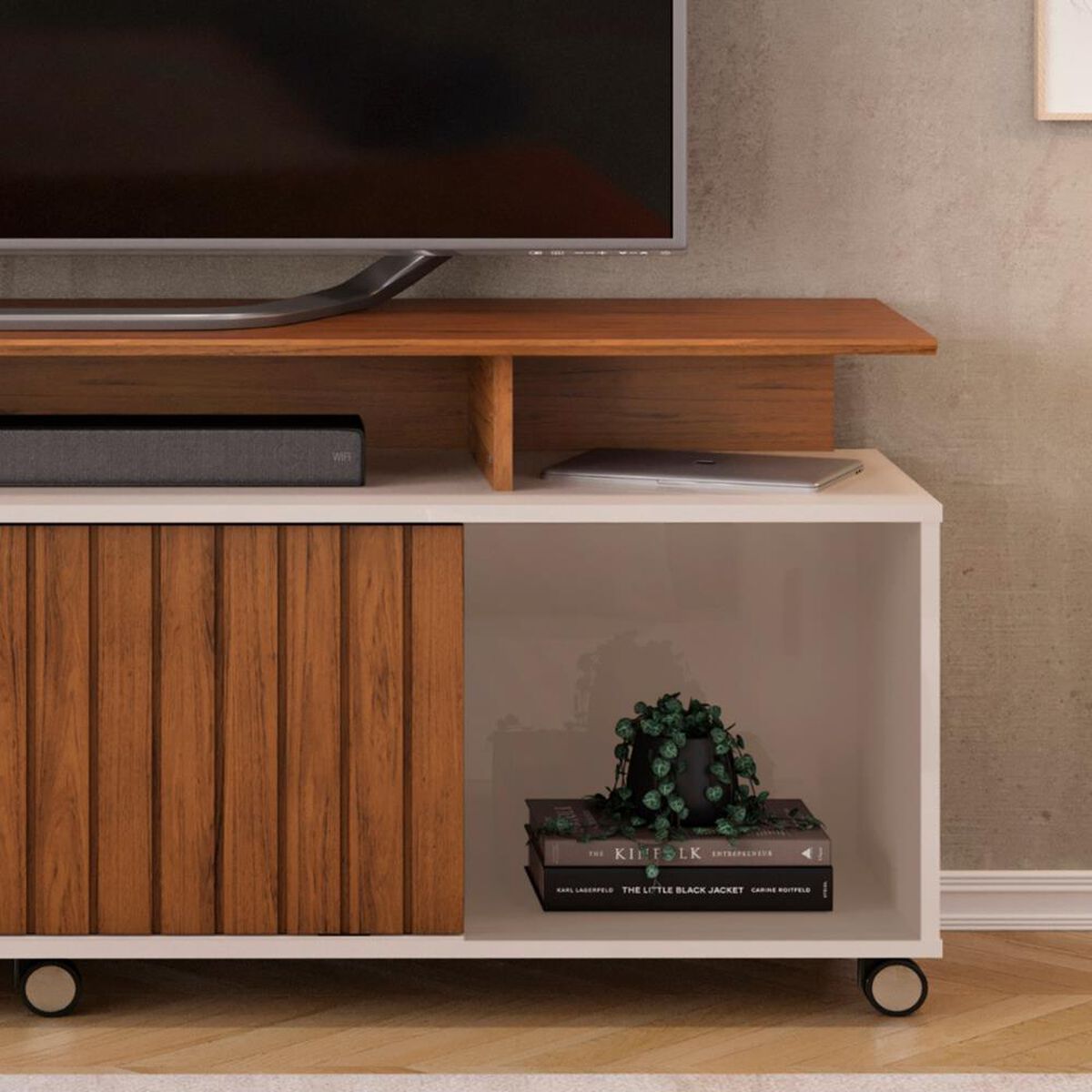 Rack TV Altavision Tomy Frow 60" Café y Blanco