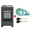 Combo Cocina a Gas Sindelen CH-5050 4 Quemadores + Juego de Vajilla Hallen Mallorca Cerámica 30 Piezas + Set Espumadera + Espatula Casa Linda Silicona Negro